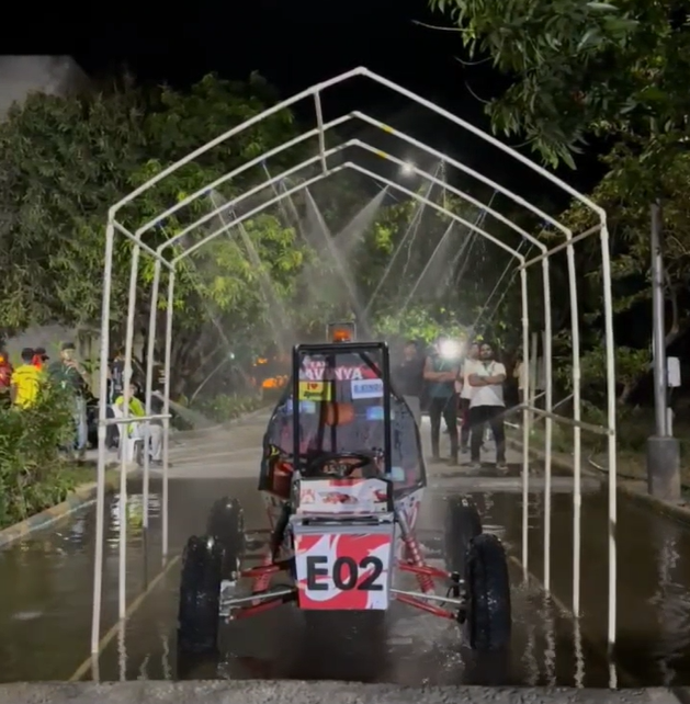 Team Avinya electric ATV successfully completing rainstorm testing at SAEINDIA eBAJA competition
